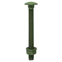 TIMCO Carriage Bolts DIN603 Hex Nuts & Form A Washers Green Exterior - M10 x 100: A domed head bolt with a square anti spin shoulder, ideal for clamping timber or attaching ironmongery to timber. Coated with a multi-layer corrosion resistant plating, withstanding 500 hours salt spray for external applications.